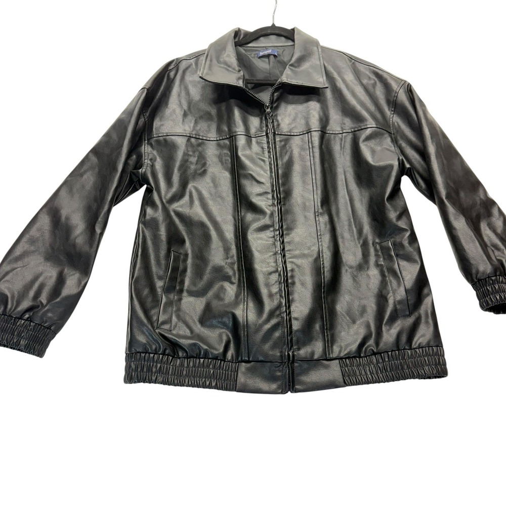Sampeel Jacket Mens L Black Faux Leather‎ Bomber Zip Up Casual - Picture 2 of 13